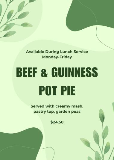 Mon - Fri Lunch Special Beef & Guinness Pot Pie | The Good Home